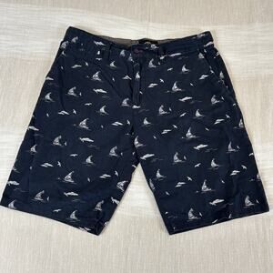 Beverly Hills Polo Club Sz 36 Navy Sailboat Men's Chino Shorts White Ocean 11"